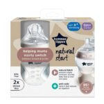 TOMMEE TIPPEE NAURAL START PACK DE 2 BIBERON ANTI COLIC 0 MOIS+ DEBIT LENT 260 ML BLANC