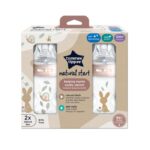 TOMMEE TIPPEE NAURAL START PACK DE 2 BIBERON ANTI COLIC 0 MOIS+ DEBIT LENT 260 ML ROSE